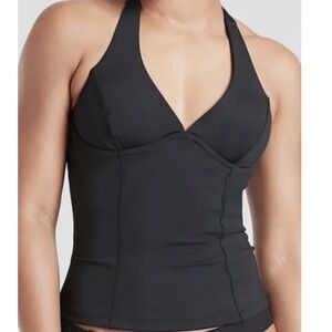 NWOT Athleta Bra Cup Sculpted Halter Tankini Top Underwire Black 34D (M-L)